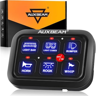 Auxbeam 6 Gang Switch Panel BC60 Universal Circuit Control Relay System Automatic Dimmable LED Switch Pod Touch Control Panel Switch Box for Car Truck Pickup Boat UTV SUV - Blue, 3 Years