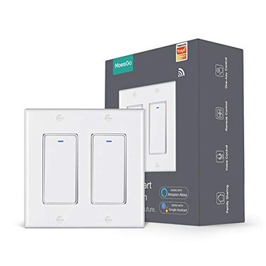 MoesGo Smart Push Button Light Switch, WiFi Multi-Control, White 2 Gang