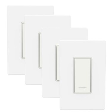 BN-LINK Smart Light Switch with Timer Function, Single Pole, 2.4GHz Wi-Fi in-Wall Switch, Neutral Wire Required, Compatible with Alexa and Google Assistant, No Hub Required, White(4 Pack)
