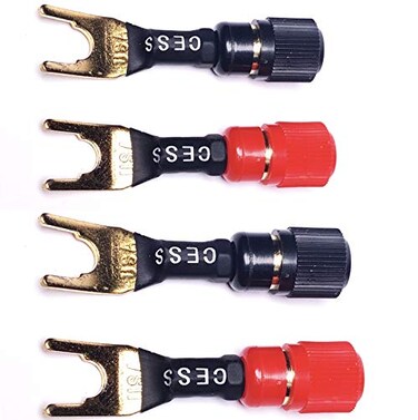 Spade Fork to Banana Binding Post Adapter, 4-Pack (Large Spade)