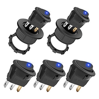 AutoEC Rocker Switch with Shell 12V 20A Blue Lighted Round Switch
