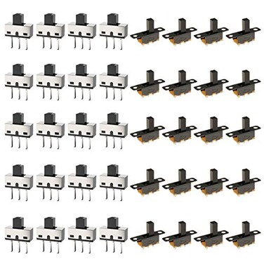 DAOKI 20PCS Vertical Slide Switches 1P2T SPDT 3 Pin 2 Position AC125V 2A SS12D10 High Knob Micro Slide Switch with 20PCS Mini Panel Slide Switch ON/Off SS12F15 3Pin Latching Toggle Switch
