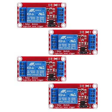 AEDIKO 4pcs DC 24V Relay Module 1 Channel Relay Board with Optocoupler Isolation Support High or Low Level