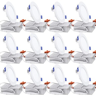 TORCHSTAR 12-Pack 4 Inch Ultra-Thin LED Recessed Ceiling Light, 5000K