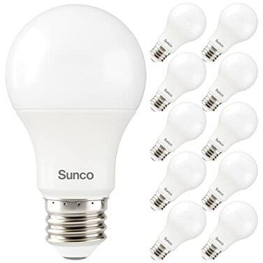 Sunco 10 Pack A19 LED Light Bulb, E26, 3W=25W, 6000K Daylight Deluxe