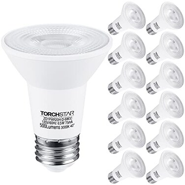 TORCHSTAR 12-Pack PAR20 LED Bulbs, Dimmable LED Spotlight Bulb, 3000K