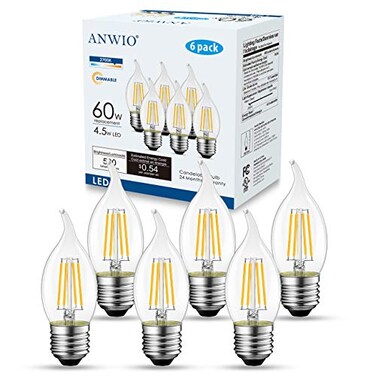 ANWIO Flame Tip B11 Candle Light Bulb E26 LED Filament Candelabra Bulb