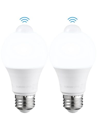 TORCHSTAR 2-Pack A19 Motion Sensor LED Light Bulb, 900LM, E26 6000K