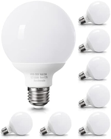 Daylight LED Globe Light Bulbs for Bathroom, 60 watt Equivalent, E26 Base