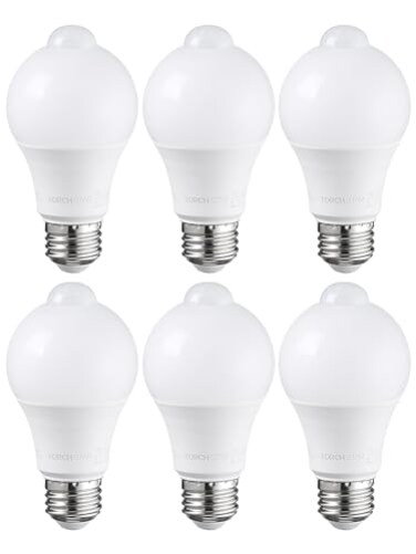 TORCHSTAR 6-Pack A19 Motion Sensor LED Light Bulb, 900LM, E26 6000K