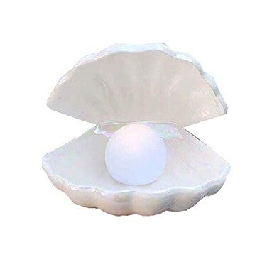 BinaryABC Shell Pearl Night Light,Ceramic LED Tabletop Lamp(White)