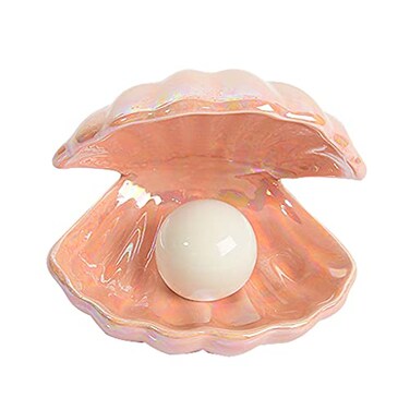 BinaryABC Shell Pearl Night Light,Ceramic LED Tabletop Lamp(Pink)