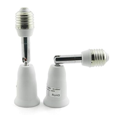 ZYAMY 2pcs E27 to E27 Light Socket Extender, E27 Extension Socket Extender Adapter, Flexible Medium Light Bulb Socket Converter, 360 Degree Bendable