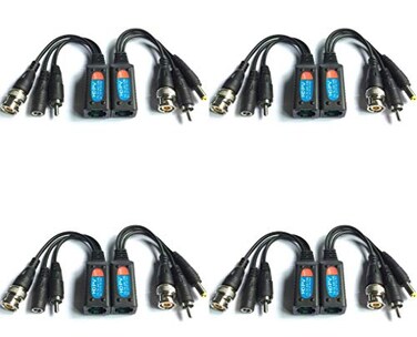 Evertech 8 Megapixel HD Video Balun Transceiver CCTV via UTP Cable Passive Video Power and Audio/Data Connector RJ45 Cat5 Cat6 Data Transmitter 8MP (4 Pairs)
