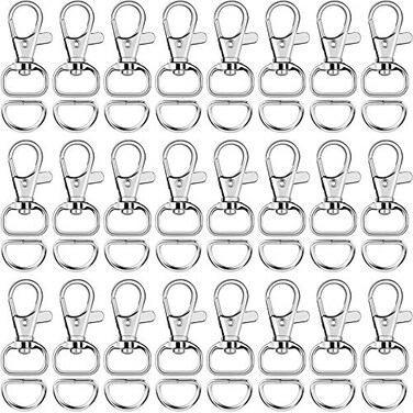 SANNIX 120Pcs Keychain Clip Hooks with D Ring Includes 60Pcs Snap Hooks Swivel Lanyard Clip and 60Pcs D Ring for Purse Hardware Sewing Projects (1/2 &euro; Inside Width)
