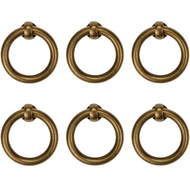 LC LICTOP Brass Drop Ring Pulls, 1.38 Inch Antique Bronze, 6Pcs