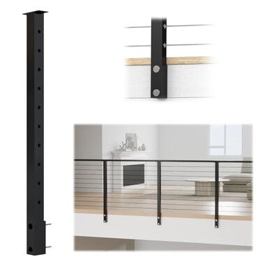 Muzata 36" Black Side Mount Cable Railing Post Level Drilled PF02 BH4S