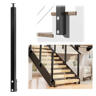 Muzata 36" Black Side Mount Cable Railing Post Angle Drilled PF01 BB4S