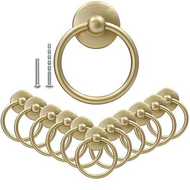Bonsicoky 12Pcs Round Ring Drawer Pulls Matte Gold Ring Handle Knobs for Cabinet Drawer Dresser Cupboard Wardrobe, Single Hole