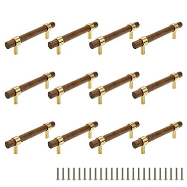 Tsnamay Drawer 5.51"/140mm Pulls Brass Walnut for Kitchen Cabinet Handle