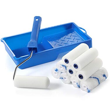 NANJA 4" Foam Paint Roller Kit Mini Roller with Tray, Frame &amp; 12 Refills