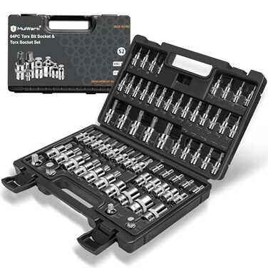 MulWark Torx Socket Set 64-Piece 3/8, 1/4, 1/2 in. Drive Bit Socket Set and External Torx Socket Set w./ Impact Adapter and Reducer   S2 and Cr-V Steel