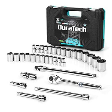 DURATECH 1/2" Drive Socket Set, 33-Piece Metric &amp; SAE Tool Set