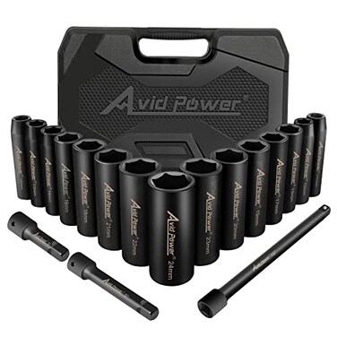 AVID POWER 18pcs 1/2 &euro; Drive Impact Socket Set 10-24mm Metric Sizes Sockets