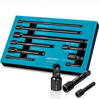 LIBRATON Wobble Extension Set, Socket Extensions Set, Ratchet Extensions 1/4", 3/8", 1/2", Cr-V, with EVA Storage Tray