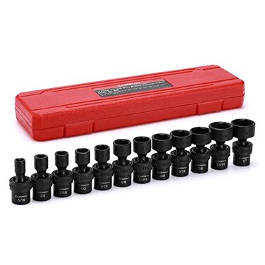 CASOMAN 12 Pieces 3/8-Inch Drive Shallow Universal Impact Socket Set, SAE, 5/16"-1", CR-MO, Swivel Socket