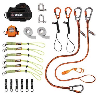 Tool Tethering Kit for Iron/Steel Workers, Includes Tool Lanyards and Attachments for Spud Wrenches to Sleever Bars, Ergodyne Squids 3186