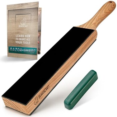 BeaverCraft Leather Strop for Knife Sharpening - Double-Sided Knife Strop &amp; Stropping Compound Kit - Honing Strop Block 14" for Woodcarving Tools, Chisel Knife Sharpening Kit Leather Sharpener LS6P1