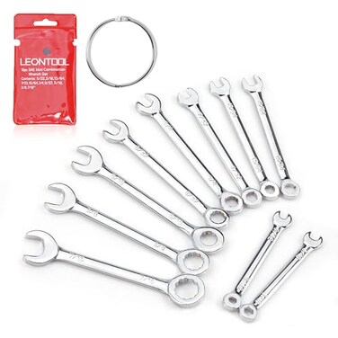 LEONTOOL Mini Wrench Set Sae 10 Pcs 5/32" To 7/16" Standard Combination Ignition Wrench Set Small Open End and Box End Spanner with Key Ring for Automotive Technicians and Industrial Users