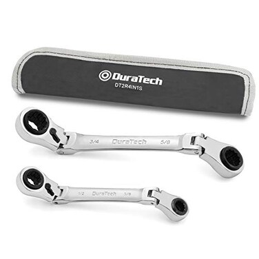 DURATECH 4-in-1 Flex-Head Ratcheting Wrench Set, 2-Piece, SAE