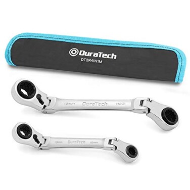 DURATECH 4-in-1 Flex-Head Ratcheting Wrench Set, 2-Piece, Metric, 8mm-19mm
