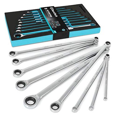 DURATECH Extra Long Ratcheting Wrench Set, Double Box End, Metric, 9-Piece