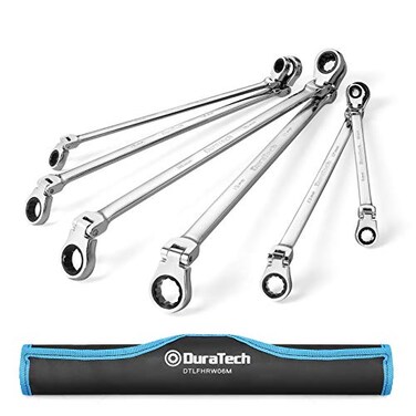 DURATECH Extra Long Flex-Head Ratcheting Wrench Set, Metric, CR-V Steel
