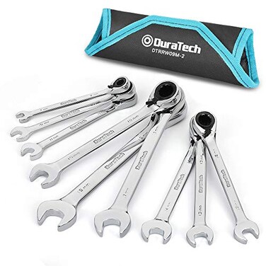 DURATECH Reversible Ratcheting Combination Wrench Set, Metric, 9-Piece