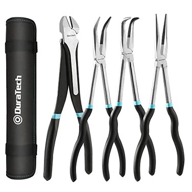 DURATECH 4 PCS Extra Long Needle Nose Pliers Set, Premium CRV Steel