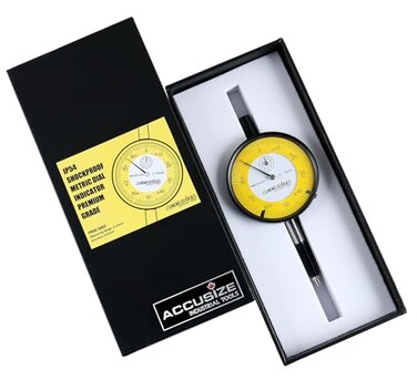 Accusize Industrial Tools 0-1mm x 0.01mm Plain Back IP54 Shockproof Metric Dial Indicator Premium Grade, P900-S002