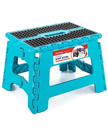 ACSTEP Folding Step Stool 9 Inch, Non-Slip Surface Stool for Kids, Dot Blue