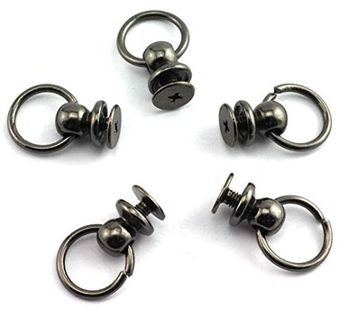 RuiLing 30pcs 8x6mm Screwback Round Head Rivet with Pull Ring Metal Handmade DIY Accessory Nail Heads Stud Leather Craft Screw Rivets Black