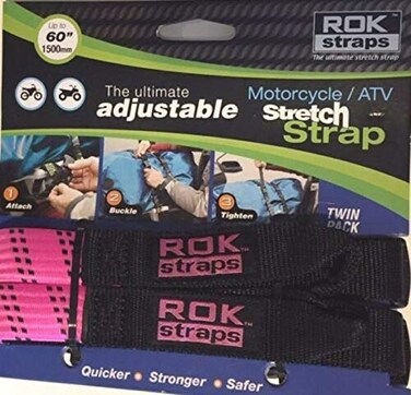 ROK Straps Adjustable Motorcycle Stretch 18"-60" 2-Pk - Pink/Black