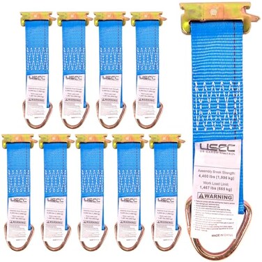 US Cargo Control E-Track Rope Tie-Offs, 2 Inch x 6.5 Inch Cargo Tie-Downs (10-Pack) with D Ring and Spring E Track Fitting for Securing Cargo, 1,467 Pounds Working Load Limit - Blue
