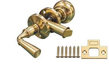 QCAA Solid Brass Storm Door Latch, Polished Brass, Made in Taiwan, 1 Pack