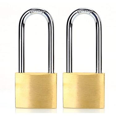 ABRAFOX Lock Solid Brass Keyed Different Long Shackle Padlock - &frac14;&circ;1-9/16 inch 40mm 2pack