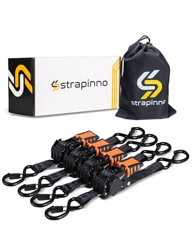Strapinno 4pcs Retractable Ratchet Straps Bundle 1 in x 6 ft, Secure Tie-Downs with Rubber-Coated Steel Handles, S-Hooks &amp; Durable Hardware for Daily Use with Breaking Strength - 1,500LBS/680KG Each