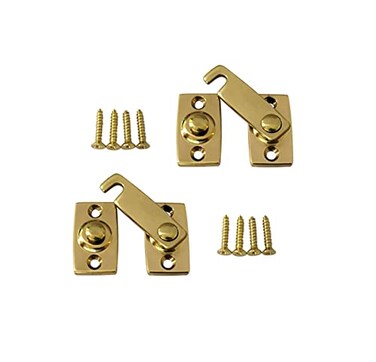 QCAA Solid Brass Shutter Bar/Door Latch, 7/8" x 2-3/32", Polish Brass, 2 Pack, Made in Taiwan