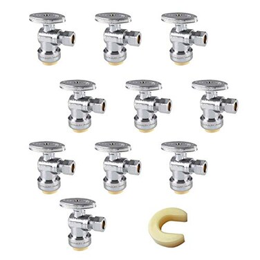 10PC EFIELD Push Fit Angle Stop Valve,1/2 Push x 3/8 Inch Compression