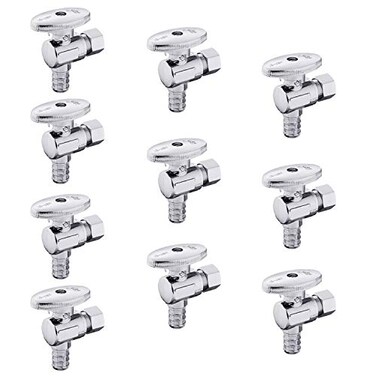 10Pcs EFIELD PEX Angle Stop Valve,3/8"OD Comp x 1/2"Pex(VALVE079-10)